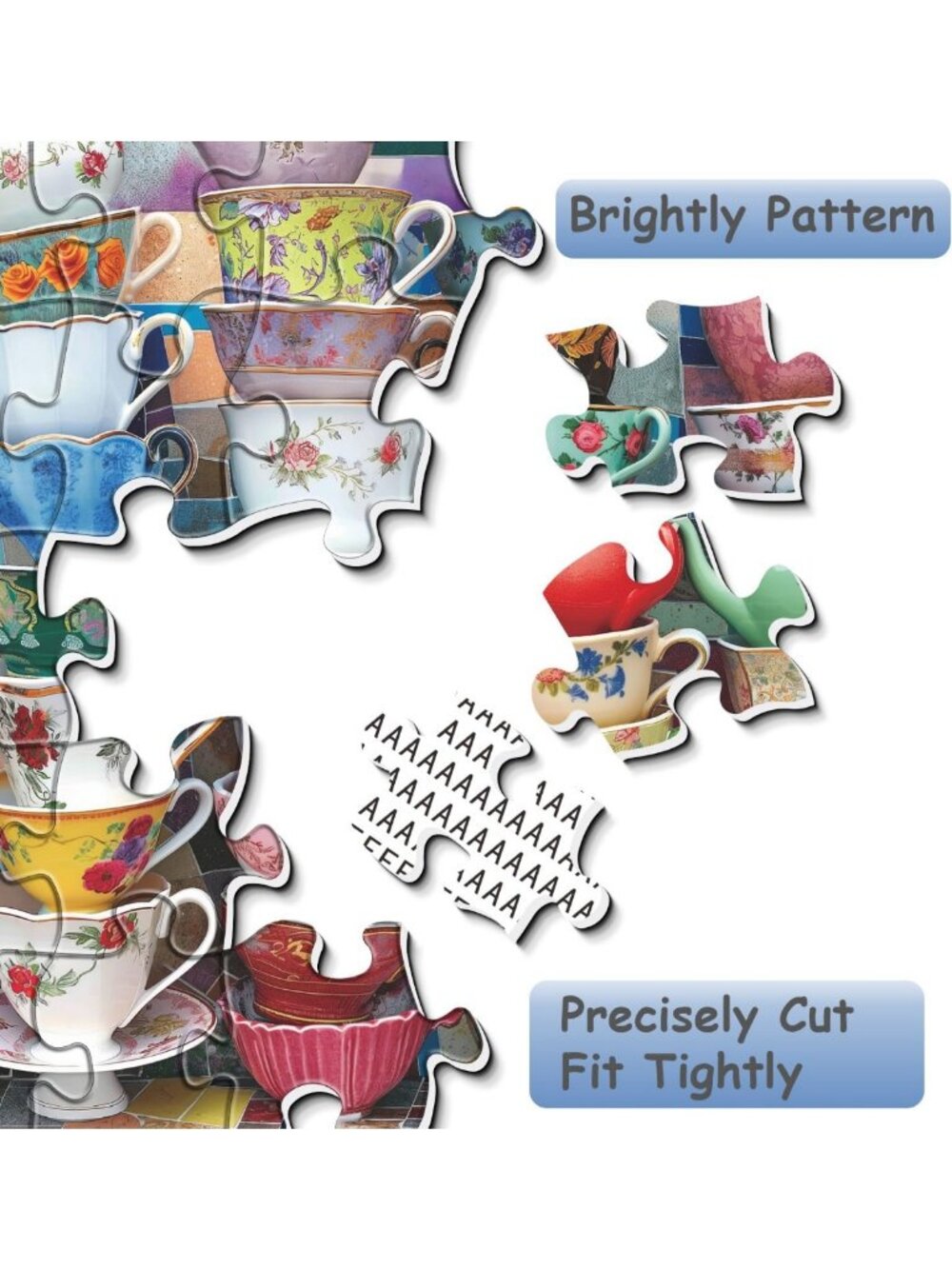 Colorful 1000-Piece Teacups Jigsaw Puzzle for Adults | Retro Tea Time Decor - Picture 5 of 7